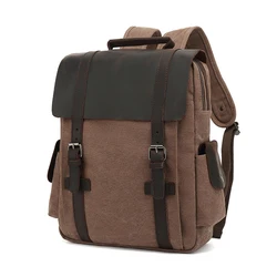 New Fashion Backpack Leather Canvas Men Backpack School Bag Military Backpack Women Rucksack Male Knapsack Bagpack Mochila
