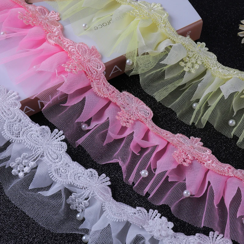 

12M/Lot 8cm Wide Pearl Beads Embroidered Mesh Curtain Lace Trim Ribbon Skirt Sofa Decor Curtain Accessories DIY Sewing