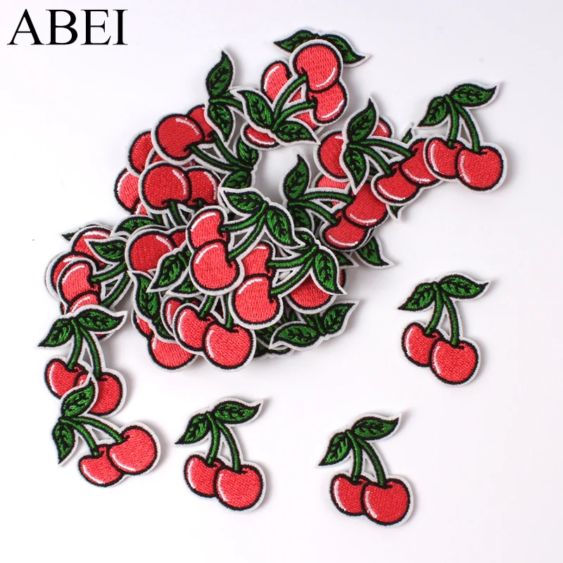 10pcs Embroidered Cherry Patches Iron On Cartoon Fruits Stickers For Jeans Backpack Coats Shoes Pants Sewing Fabric Appliques