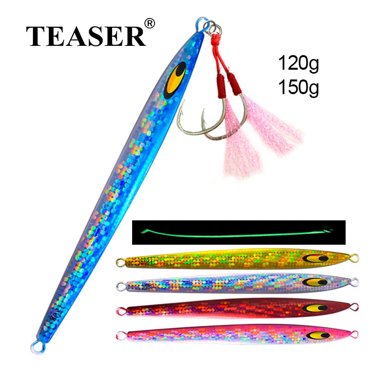 

TEASER 120g150g быстротонущий осенний джиг, искусственная металлическая рыболовная приманка для джиггинга, Морская рыбалка, яркие приманки, светящаяся блесна, приманка