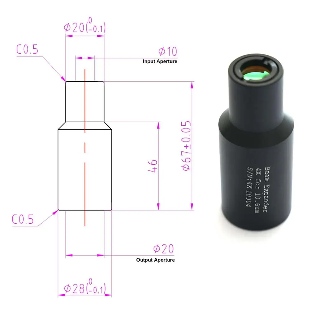 4X CO2 Beam Expander USA CVD ZnSe for Laser Engraving Cutting Machine