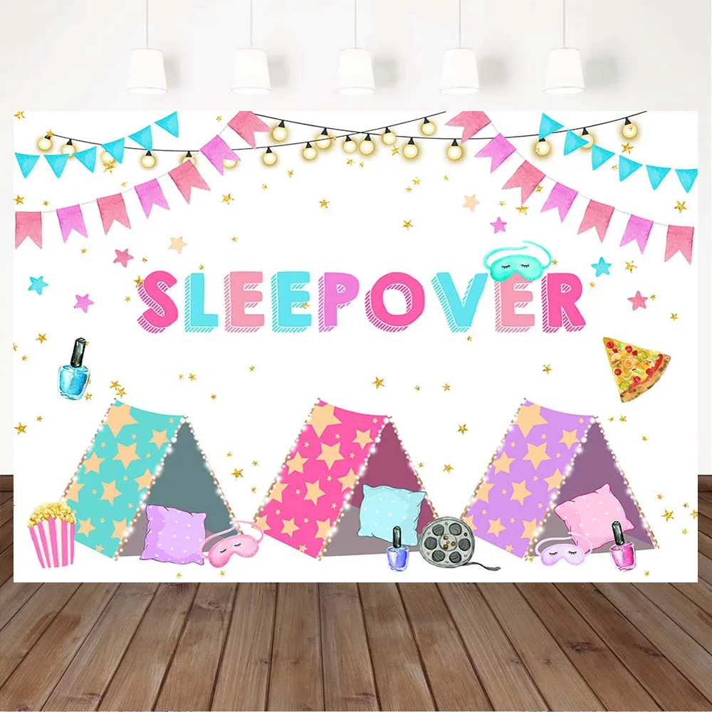 Mocsicka Sleepover Đảng Lưng Bé Gái Phim Đêm Hình Nền Trang Trí Sinh Nhật Đạo Cụ Chụp Ảnh Sao Vàng Gối Lều