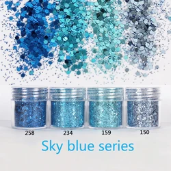 1Jar Fine Glitter Thin Hexagon Flakes Sky Blue Series Spangles Nail Paillette Sequins For Eye Makeup Face Eyes Body Nails Art