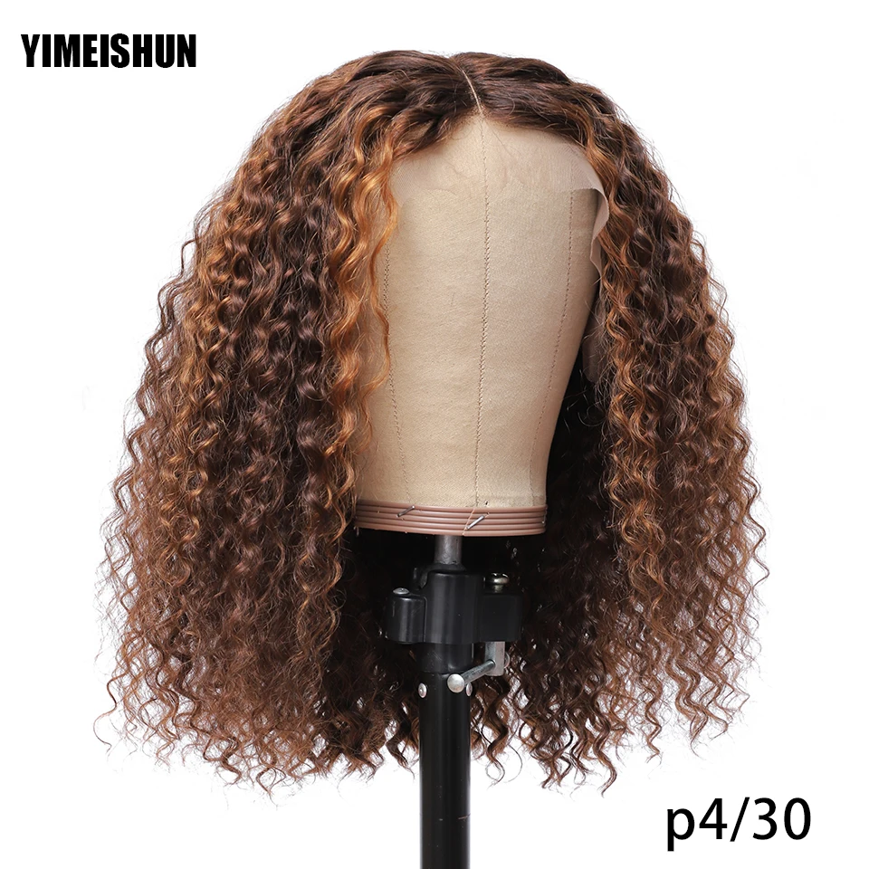 

P4 30 Highlight Kinky Curly Wig 13x4 Transparent Lace Frontal Human Hair Wigs 613 Curly Blonde Brown 4x4 HD Closure Front Wig