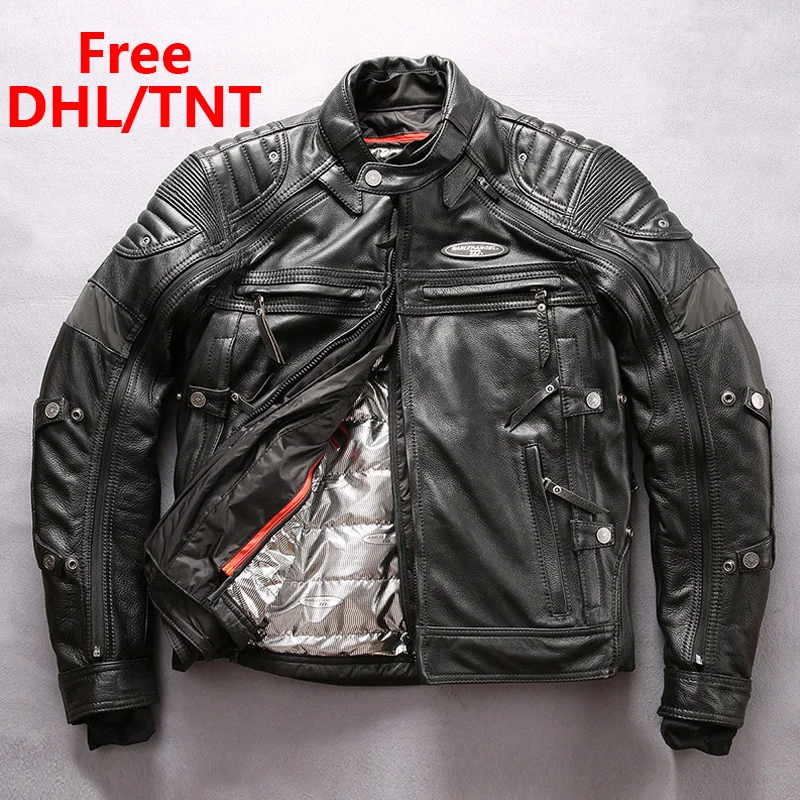 

2022 Fashion Motorcycle Biker Men's Jacket Slim Removable Liner Cowhide Leather Jackets Coats Male Free DHL/TNT