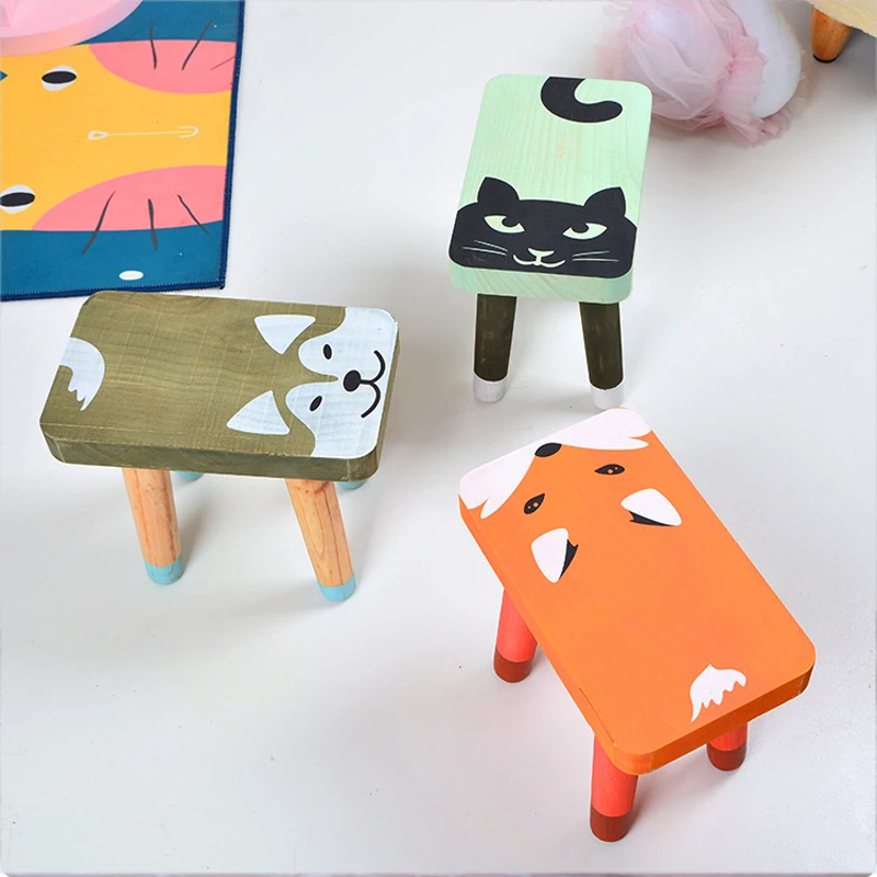 Kids Solid Wood Chair Cartoon Animal Stool for Children Boys Bedroom Playroom Homeschooling Nursery Furniture Home Décor