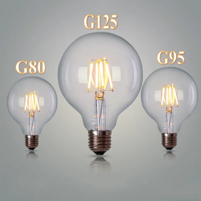 Ampoule COB à Filament Led G80 G95 G125, grande ampoule globale 6W 10W 12W, ampoule à filament E27, lampe d'intérieur en verre transparent AC220V