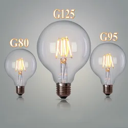 Ampoule à Filament LED en Verre COB, Grande Lumière Globale, 6/10/12W, AC220V, G80/G95/G125