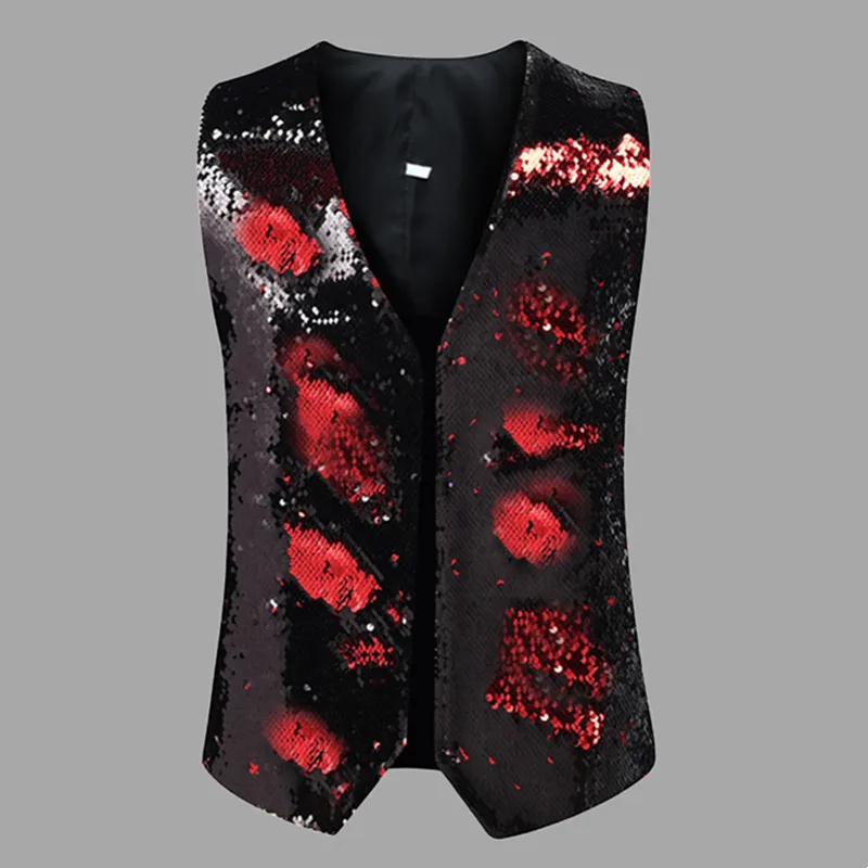 Men Double-sided Sequins Waistcoat Bar Stage Male Singer Shinny Gold Green Vest Nightclub Bar Performance Costume