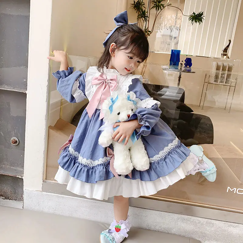 Kids Dress for Girls Baby Autumn Winter Print Lolita Girl kawaii Wedding Thick Dress Girl Ball Gown Birthday Princess Party