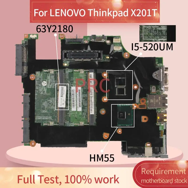 

63Y2180 For LENOVO Thinkpad X201T Talet I5-520UM Notebook Mainboard 09236-1 48.4DV03.011 HM55 DDR3 Laptop Motherboard