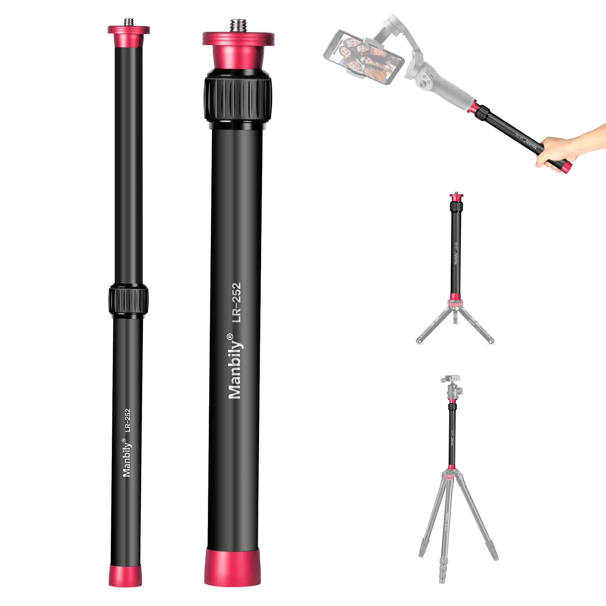 Manbily Tripod Monopod genggam, dudukan ekstensi ponsel untuk kamera DSLR & SLR, penstabil GoPro