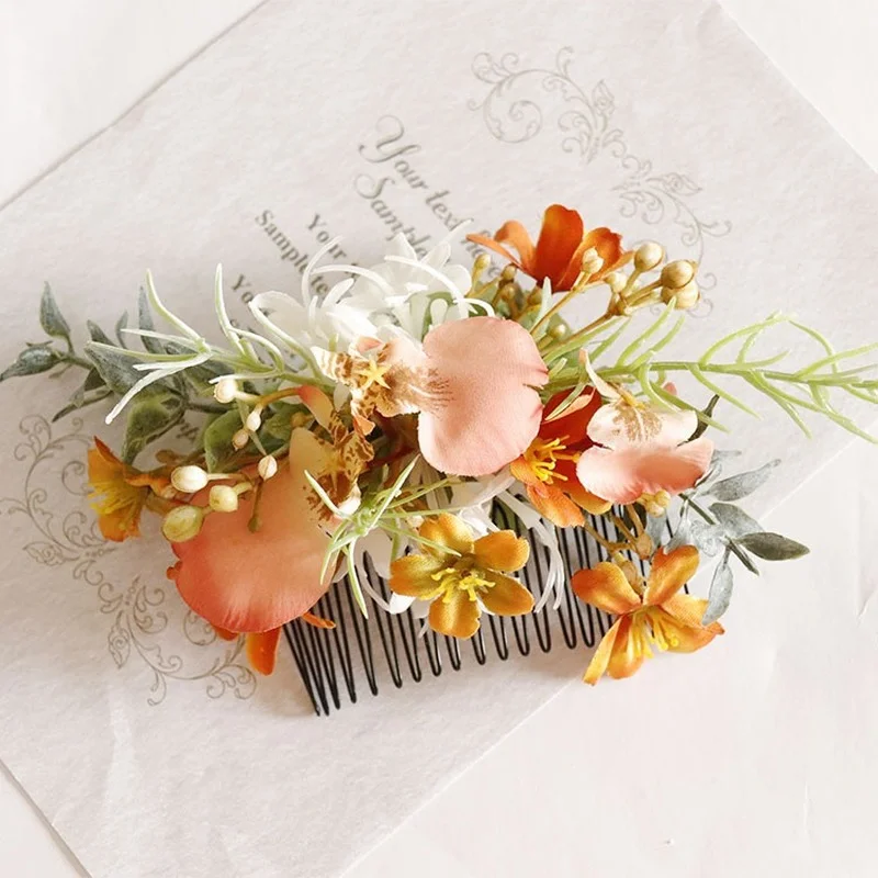 Nieuwe Oranje Kunstmatige Bloemen Met Kam Wedding Bridal Accessoires Bruiloft Hoofddeksel