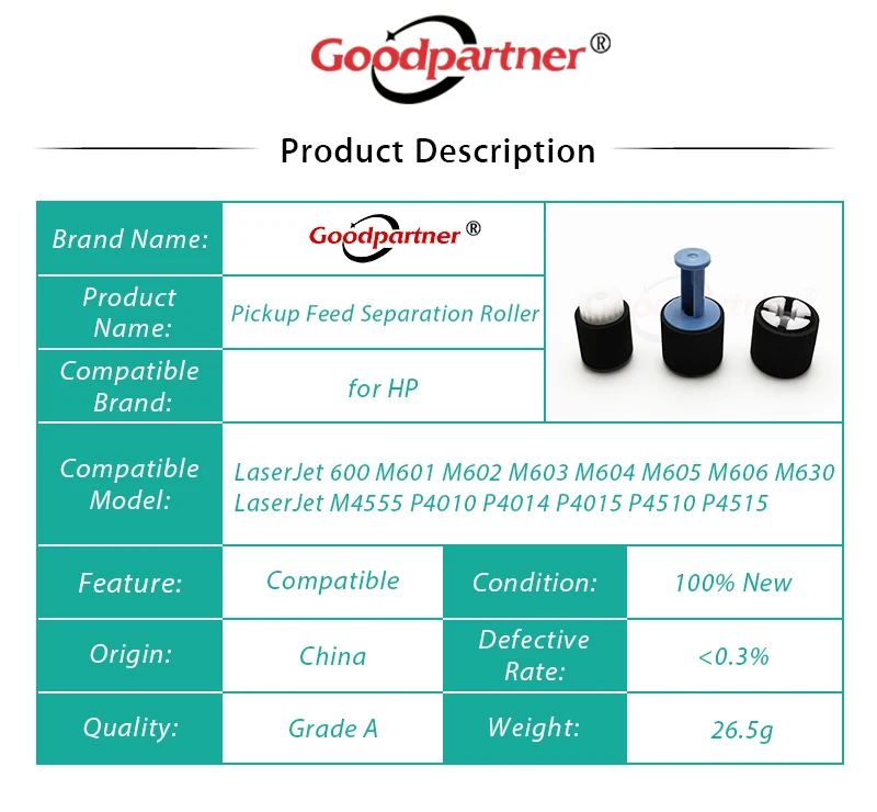 1X CB506-67905 Pickup Feed Separation Roller for HP 600 M601 M602 M603 M604 M605 M606 M630 M4555 P4010 P4014 P4015 P4510 P4515