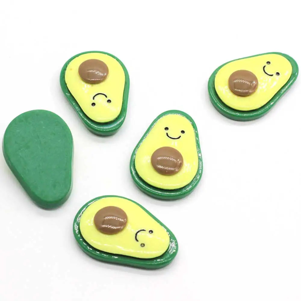 Resin Cute Miniature Avocado Cabochons Kawaii Mini Happy Face Avocado Fruit Food Flat Backs  Charms Crafts Making