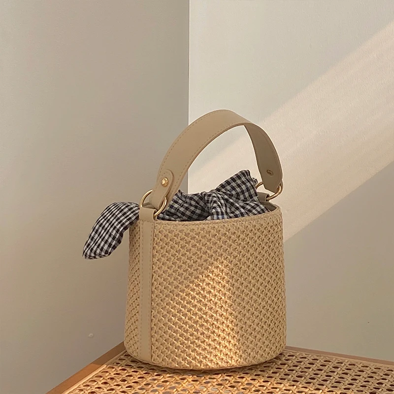 Fashion Weave Women Straw Bag Crossbody Bags 2021 Women Bucket Beach Bags Handbags Rope Knitted Women Handbag Fresh Summer Tote