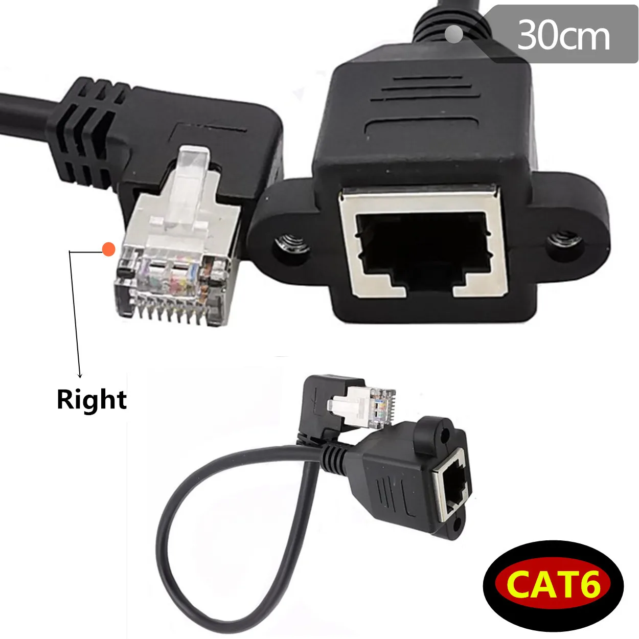 8Pin RJ45 كابل ذكر إلى أنثى برغي لوحة جبل شبكة إيثرنت محلية 8 دبوس 90 درجة زاوية الحق تمديد كابل 0.3 متر 0.6 متر