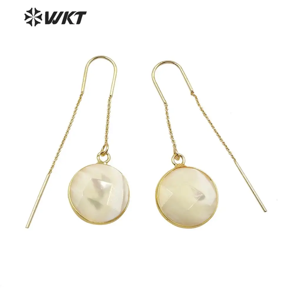 WT-E600 Wholesale Natural Shell Earring Round Shape With Gold Edged Dangle Simple Style Woman Fashion Jewelry Elegant Gift