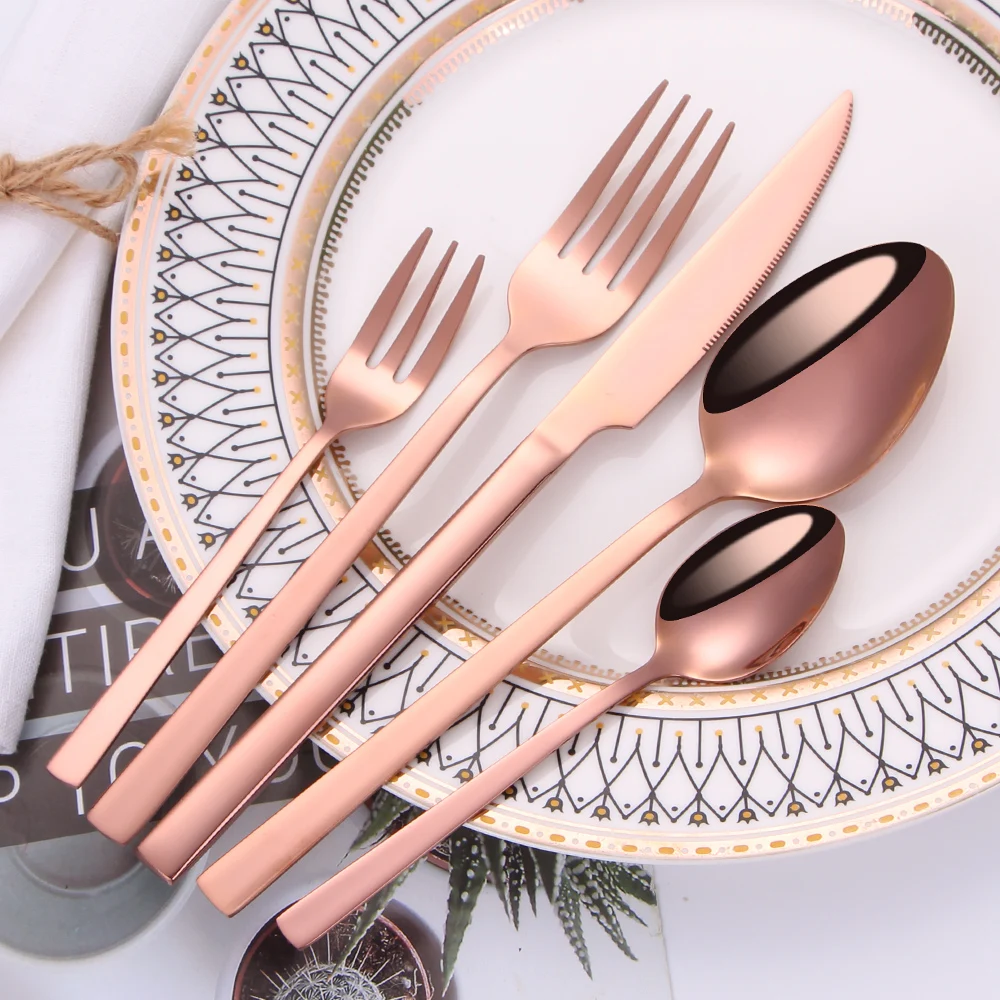 Rose Gold Cutlery Set Stainless Steel Cutlery Set Spoon Fork Knife Tableware Set Spoon Dinnerware Set Complete Dinner Set