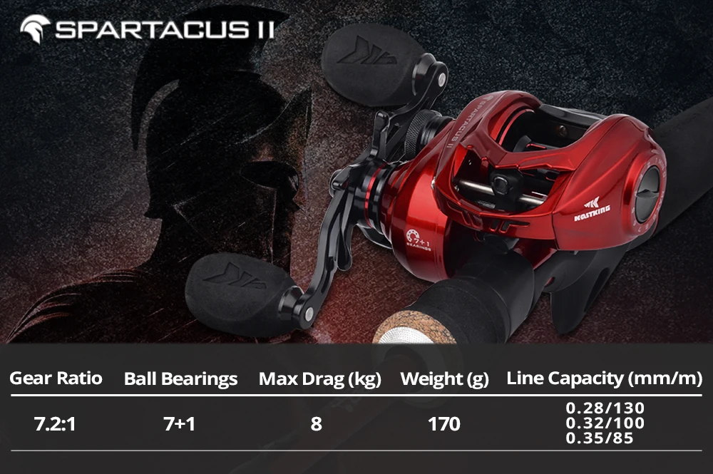 KastKing Spartacus II Ultra Smooth Baitcasting-Rolle, 8 kg maximale Zugkraft, 7+1 Kugellager, 7,2:1 Hochgeschwindigkeits-Übersetzungsverhältnis, Angelspule – Detail 1