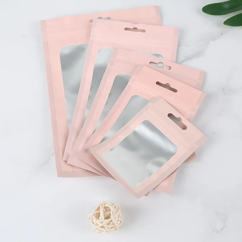Resealable Colorful Aluminum Foil Window Zip Lock Bags Women Jewelry Nail Beauty USB Bracelets Sexy Lingerie Candy Gifts Pouches