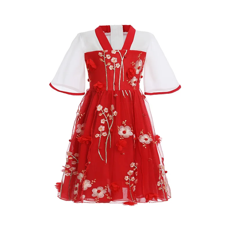 Nieuwe Zomer Sweet Kids Jurk Voor Meisjes Chinese Stijl Tiener Hanfu Nieuwe Jaar Kerst Kinderen Uitloper Kleding Cheongsam