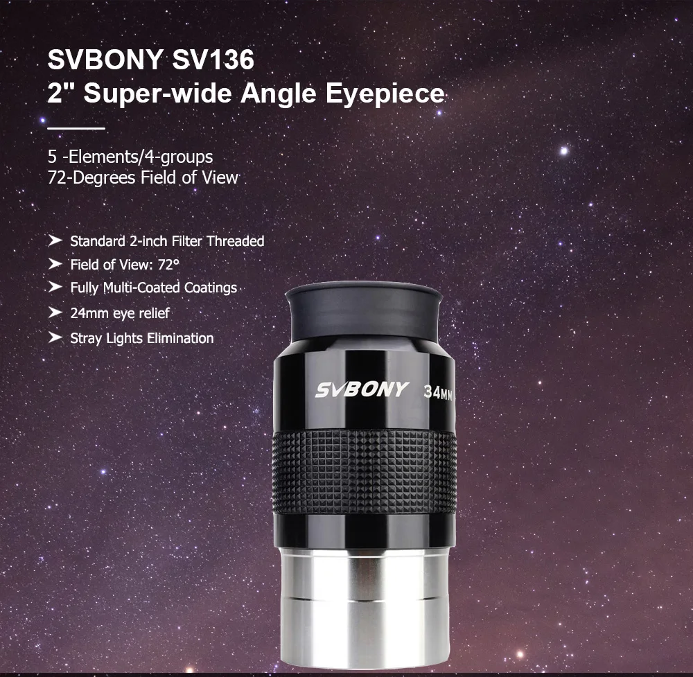 SVBONY Professionelles Astronomie-Teleskop, 34 mm, 2 Zoll Weitwinkel, 72 ° FMC Asphärisches Okular HD – Detail 3