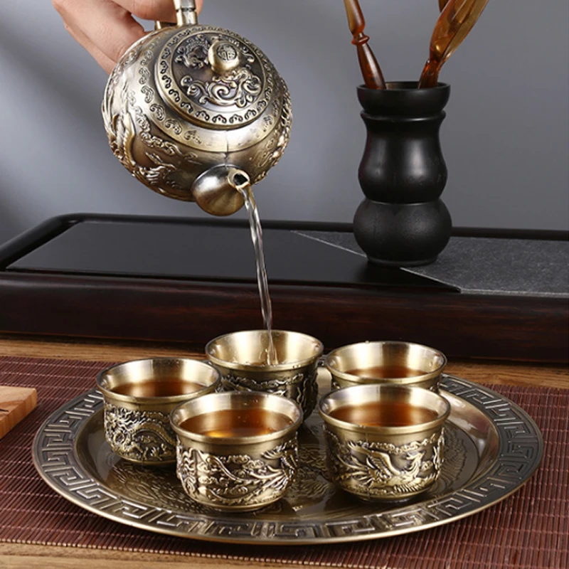 

Antique Bronze Tea Set Set Simple Household Kung Fu Tea Set Chinese Gift Box High-end Tea Set Turkish Tea Pot Arabic Tea Set