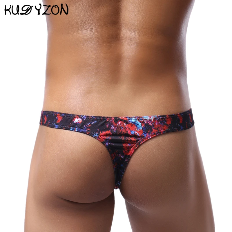 KUDYZON Print Mens Thongs And G Strings Low Rise Men Sexy Briefs Jockstrap Pouch Cuecas Mesh Underpants Gay Slip Homme String