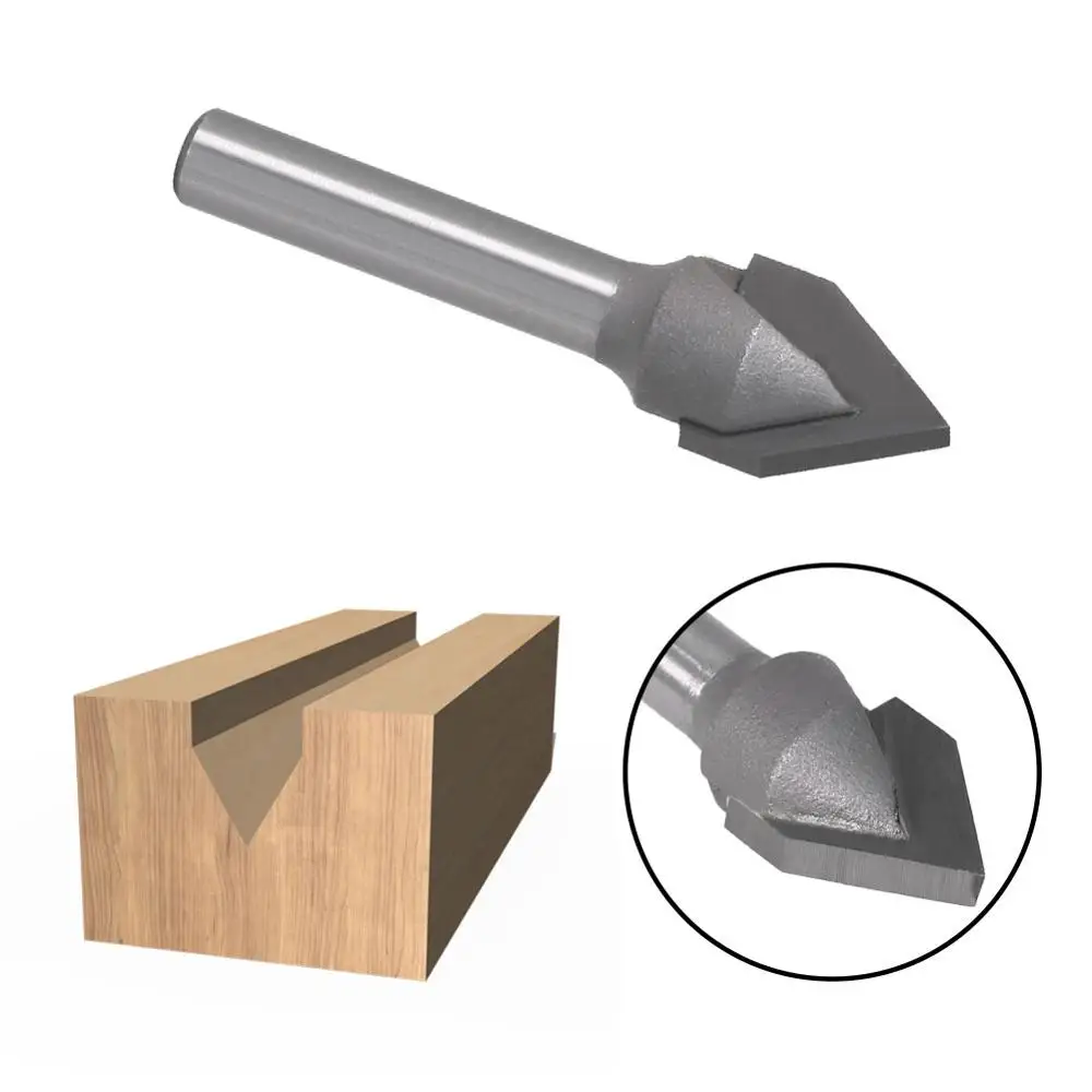 1PC 1/4 "6.35MM 6MM Shankตัดไม้แกะสลัก 60 องศาV Bitคาร์ไบด์end Mill 3Dไม้สำหรับงานไม้