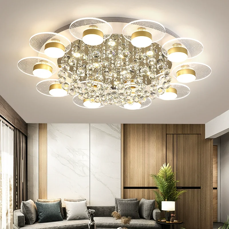 Jmzm Modern Round Crystal Ceiling Chandelier Household LED Living room Dining room Multi-head Can Dimmable  Chandelier Lamps