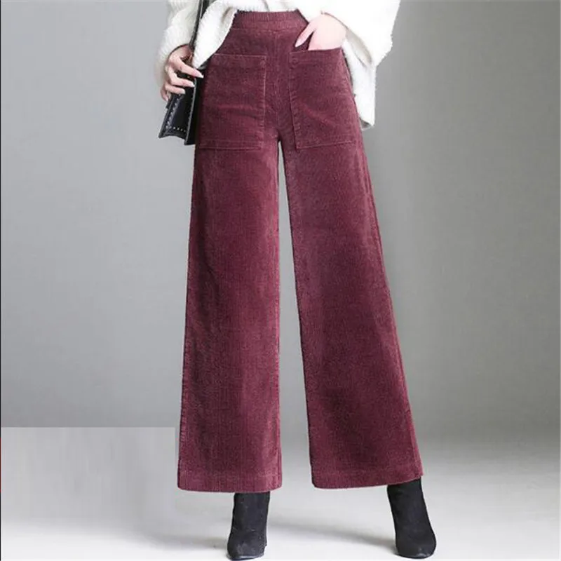 Pantalones de pana de pierna ancha para mujer, pantalón informal de cintura alta, holgado, hasta el tobillo, Palazzo coreano, talla grande, Otoño,