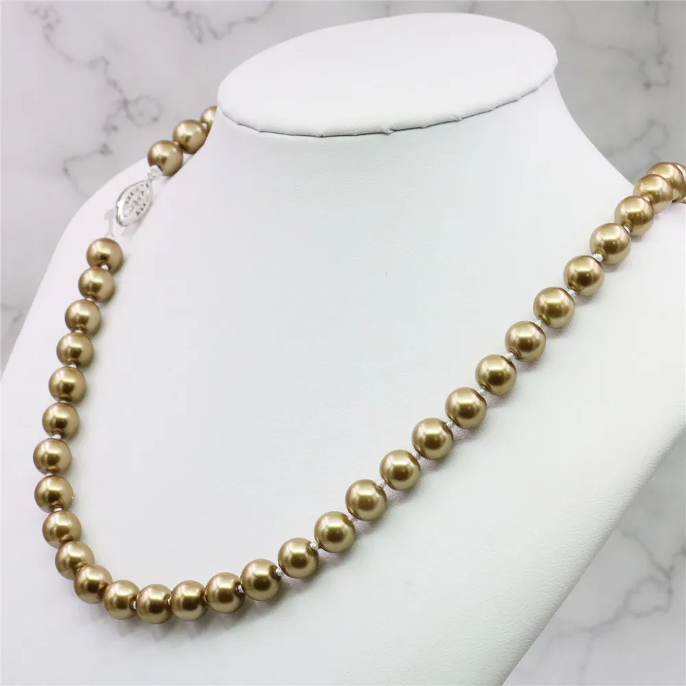 8 10 12 14mm Silvercolor Champagne South Sea Shell Pearl Necklace Pearl Jewelry Making Design Rope Chain Beads Girls Gifts