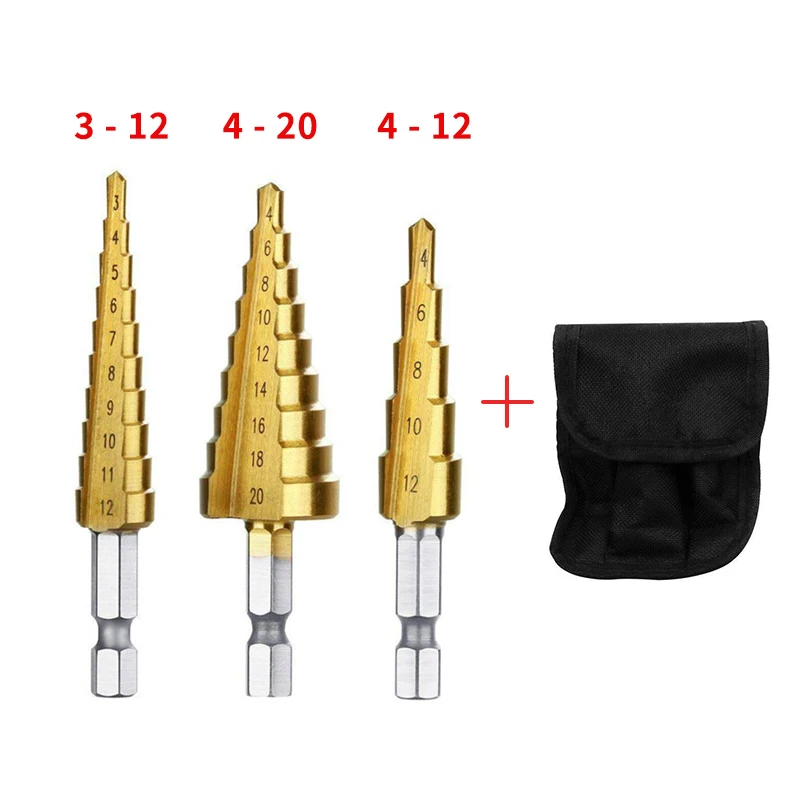Punta da trapano in titanio HSS 3-12 3-13 4-12 4-20 4-22 4-32 utensili elettrici di perforazione metallo acciaio ad alta velocità foro per legno sega cono passo