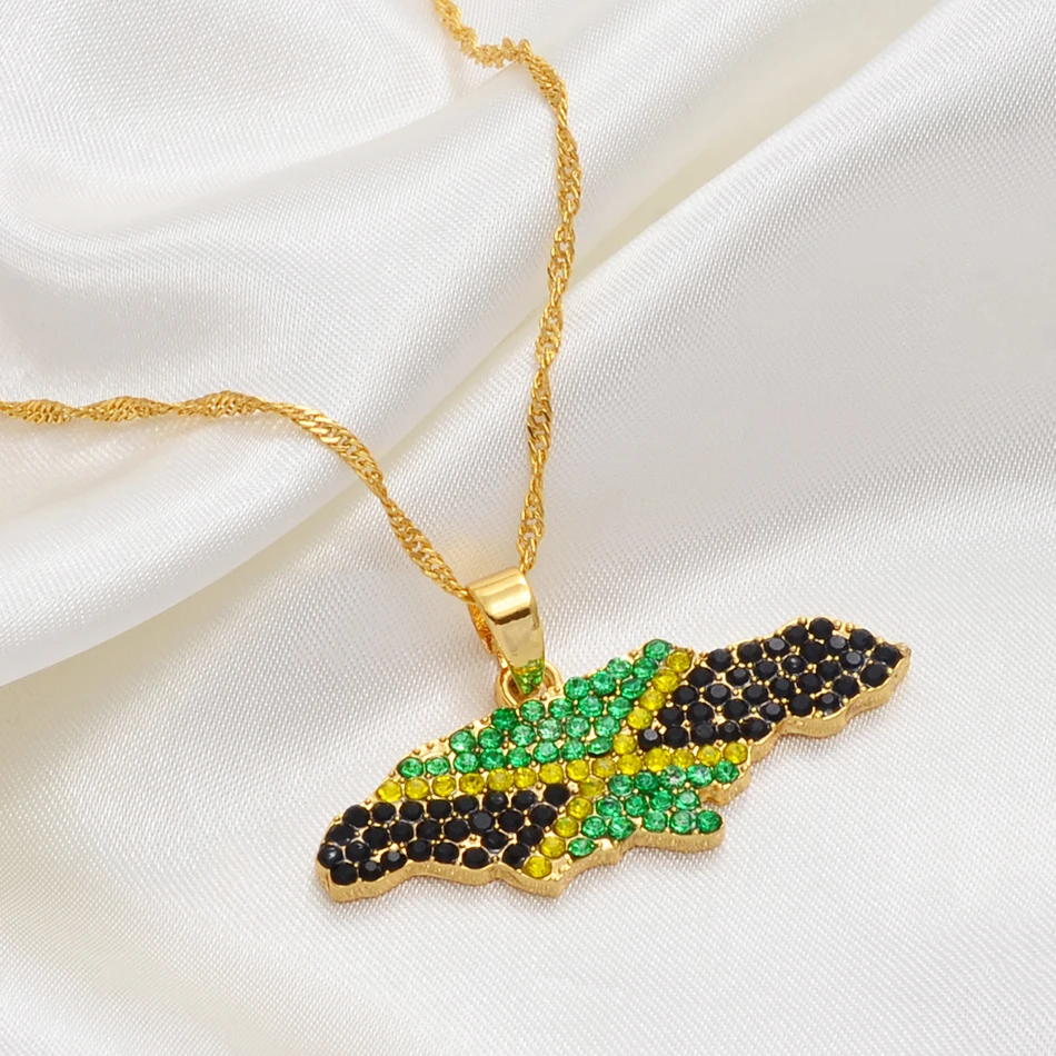 Anniyo Kleur Vlag Nigeria Jamaica Met Strass Afrika Kaarten Hanger Kettingen Etnische Sieraden #122721