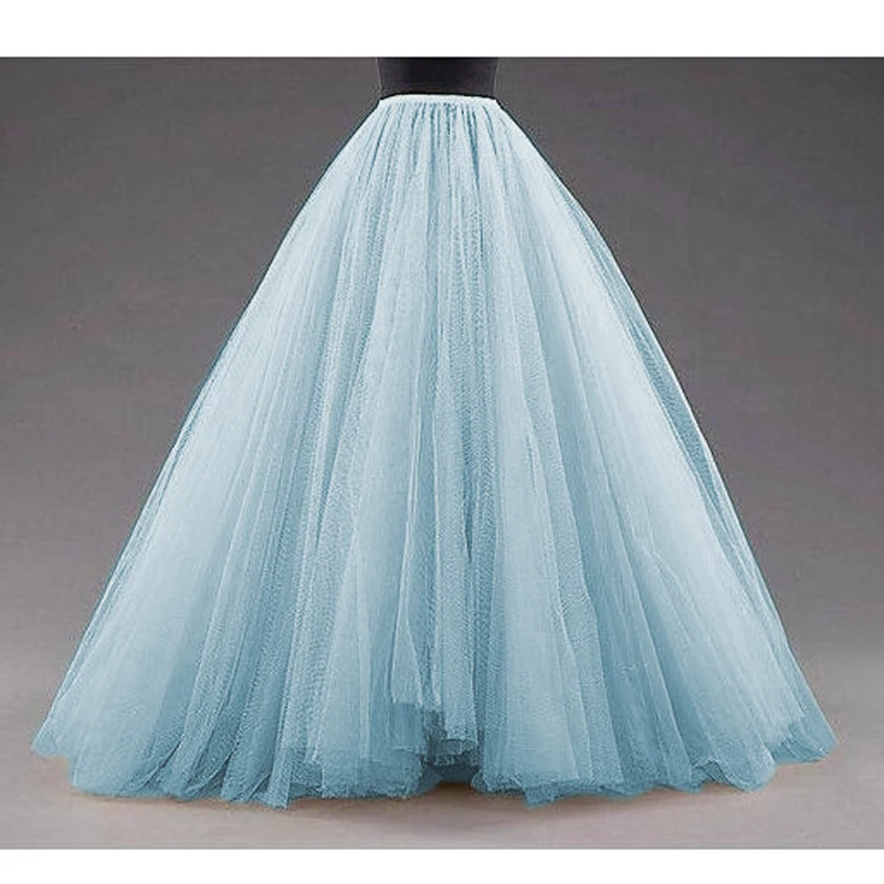 Sky Blue Tulle Floor Length Formal Ball Gown Skirts Custom Wedding Fashion Vintage Long Skirts Elegant Tulle Underskirt