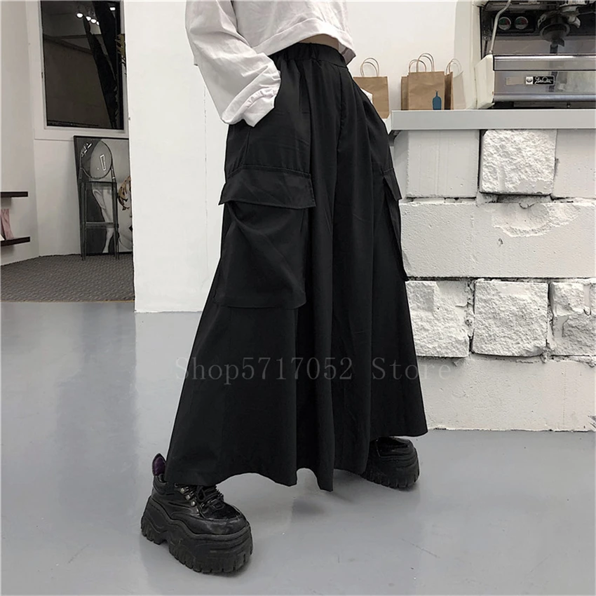 Japanese Wide Leg Pants Men Samurai Costume Streetwear Black Joggers Vintage Haori Plus Size Harem Trousers Hip Hop Clothes