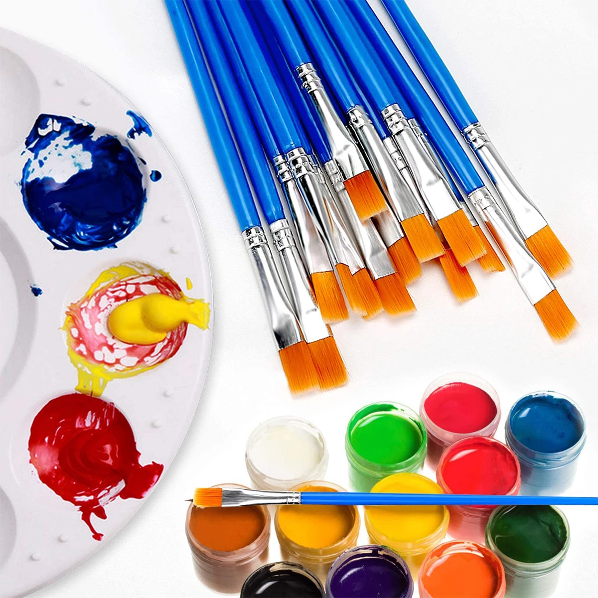 100 pezzi pennelli piatti pennelli olio acrilico Set durevole setole di Nylon sintetico gesso colorazione pittura arte puntelli essenziali