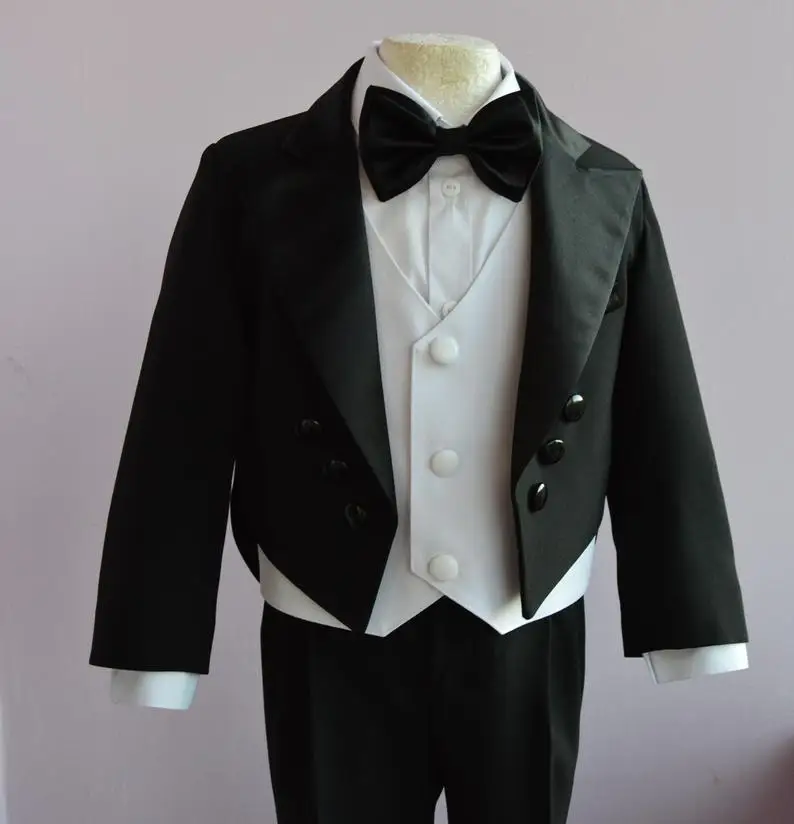 Zwart 2 Stuks Jongens Formele Kleding Voor Bruiloft Notched Revers Jongetje Pak Kids Bruiloft Prom Pakken Smokings (Jasje + Broek)