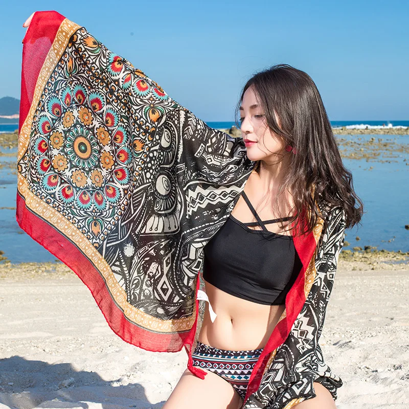 Design Marke Frauen Schal Sonnencreme Baumwolle Schals Dual-Use-Sommer Herbst Lange Schals Urlaub Am Meer Strand Handtuch Beachwear schleier – Detail 23