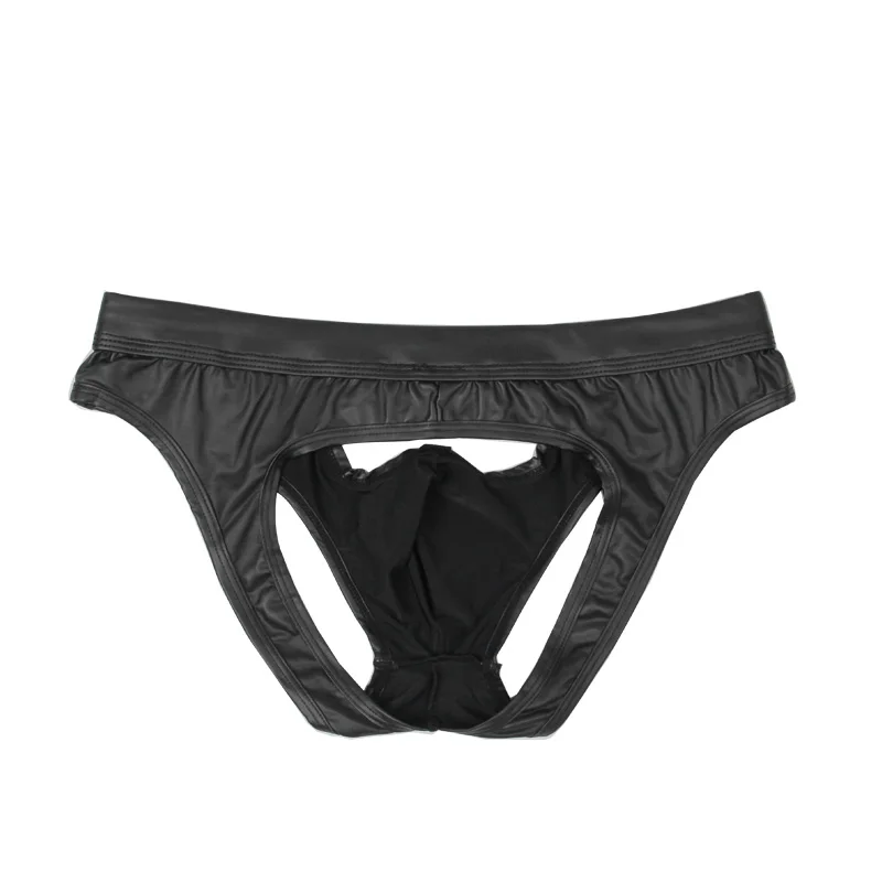 CLEVER-MENMODE de piel sintética para hombre, ropa interior Sexy con bolsa para pene, suspensorio con espalda descubierta, erótica