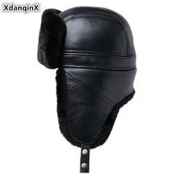 2022 novo inverno chapéu de pele masculina boné de couro genuíno grosso veludo quente bombardeiro chapéus gorras earmuffs chapéu de esqui para homem