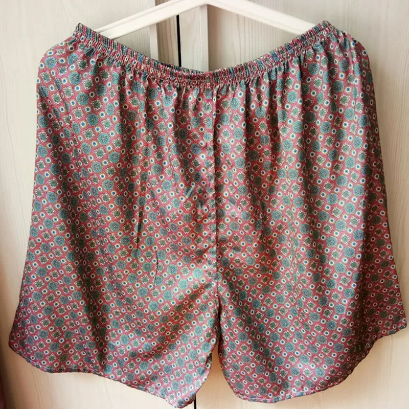 Pyjamabroek voor heren Satijn Zijde Print Shorts Los Grote maten Slaap Download Dunne braak Man van middelbare leeftijd Bovenkleding Capribroek