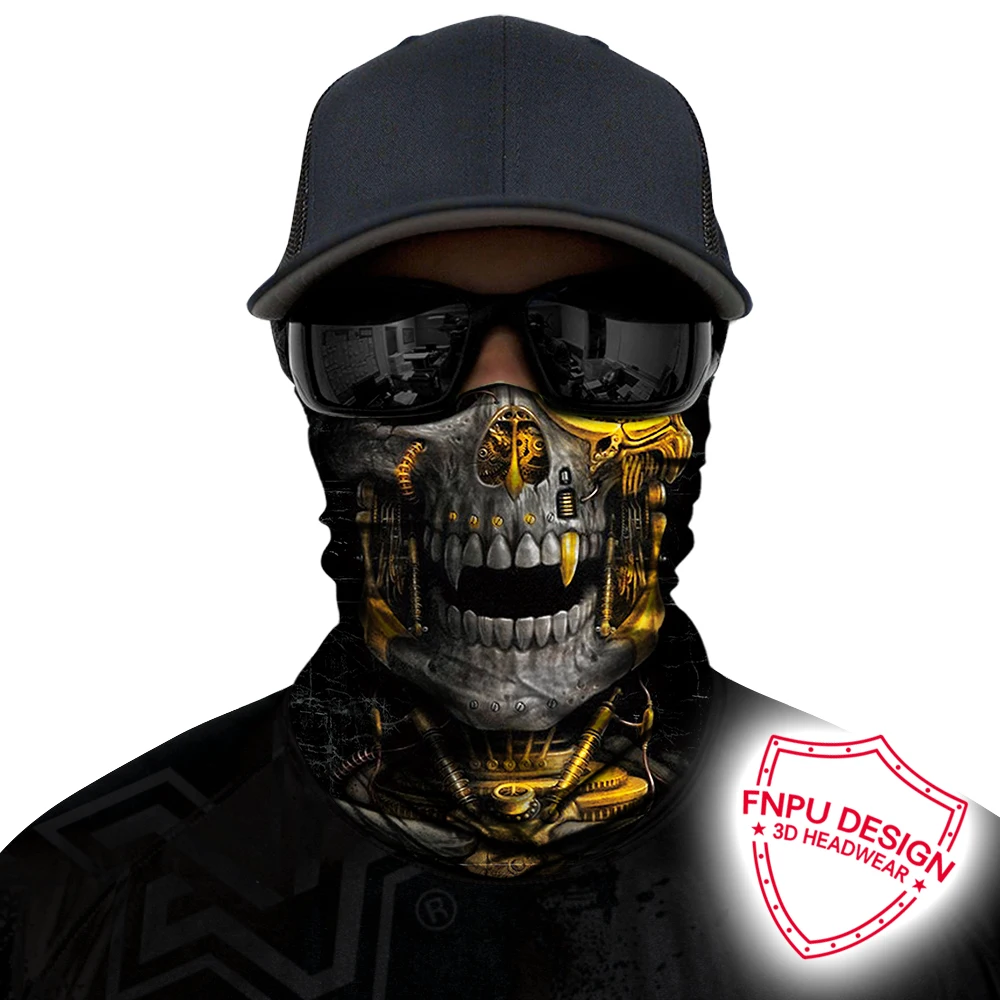 3D Skull Skeleton Balaclava Seamless Motorcycle Neck Face Shield Mask Scarf Bicycle Hunting Outdoor Anti-UV Bandana Headband