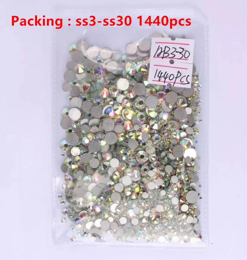 40 colors Mix Sizes Crystal Clear AB Non Hotfix Flatback Rhinestones Nail Art Rhinestones For 3D Nail Art Decoration glitter