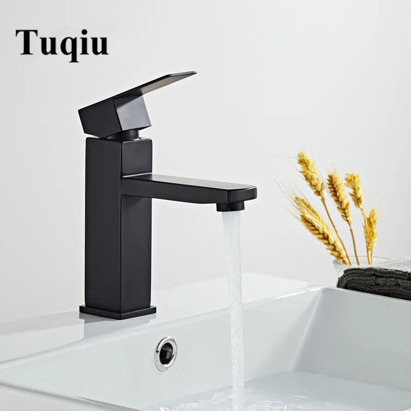 Bathroom Basin Faucet Black Baking 304 Stainless Steel  Sink Mixer Tap Hot & Cold Sink Faucet  Bathroom Lavotory Faucet