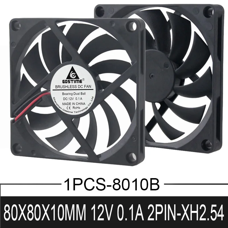 1PCS Gdstime 8010B 2Pin 80*80*10mm Computer Case Motor Cooler Fan 12V 8cm DC Brushless PC cooler  80mm x 10mm Cooling Fan