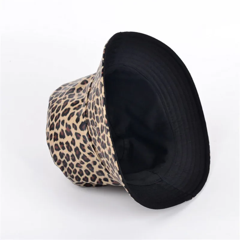 2021 Pu Leopard Print Bucket Hat Fisherman Hat Outdoor Travel Hat Sun Cap Hats for Men and Women 112