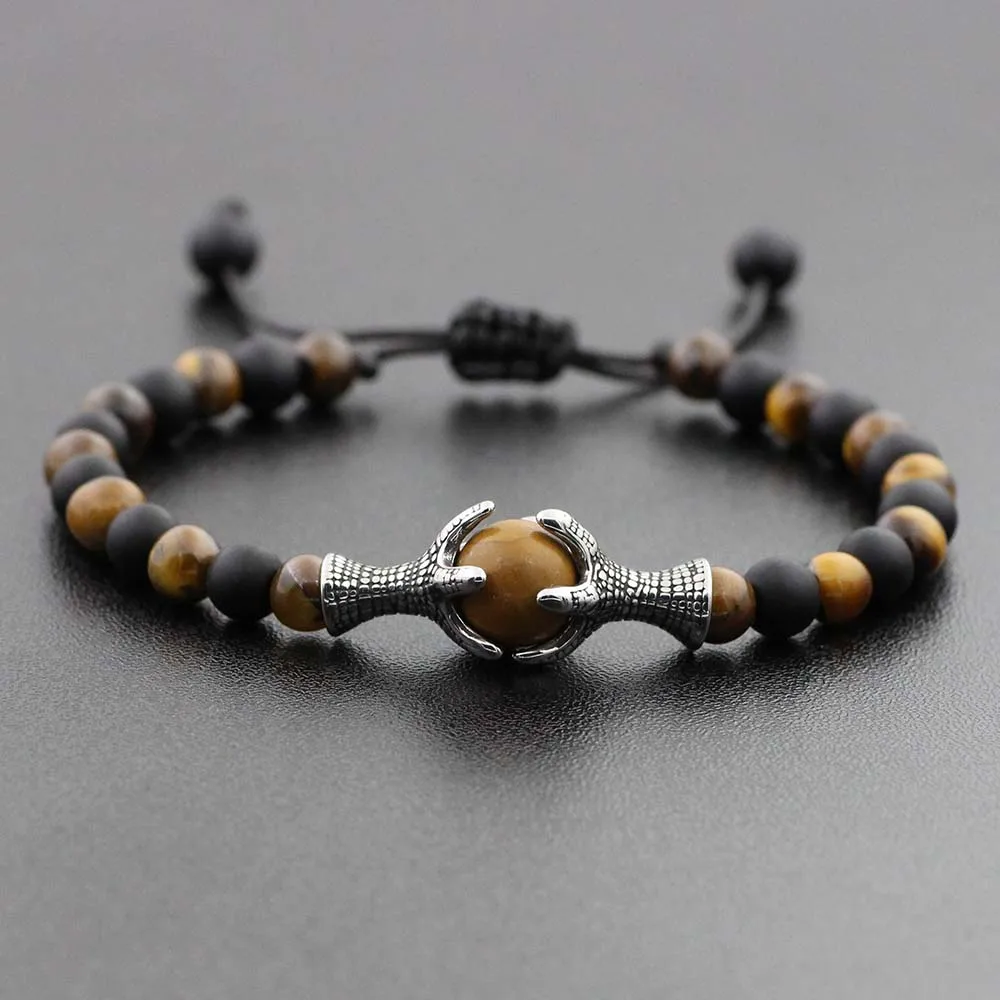 Natural Stone Lava Elastic Bracelet Stainless Steel Animal Owl Goat Charm Beaded Braid Bracelet & Bangle  Jewelry for Men Women