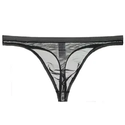 Ropa interior Sexy para hombre, tangas ultrafinas, transparentes, cómodas, parte trasera en T, bragas de malla de tiro bajo con bolsa en U